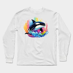 happy orca whale cartoon, kids design Long Sleeve T-Shirt